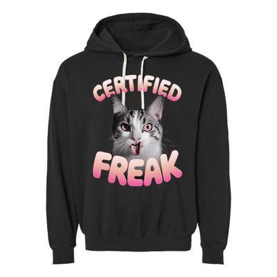 Cat Meme Certified Freak Eat Cement Cursed Cat Funny Garment-Dyed Fleece Hoodie