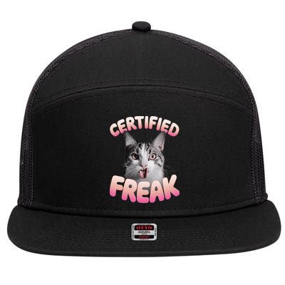 Cat Meme Certified Freak Eat Cement Cursed Cat Funny 7 Panel Mesh Trucker Snapback Hat