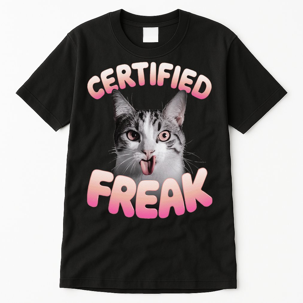 Cat Meme Certified Freak Eat Cement Cursed Cat Funny Tall T-Shirt