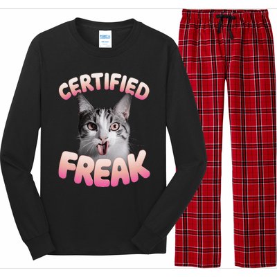 Cat Meme Certified Freak Eat Cement Cursed Cat Funny Long Sleeve Pajama Set