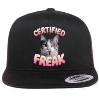 Cat Meme Certified Freak Eat Cement Cursed Cat Funny Flat Bill Trucker Hat