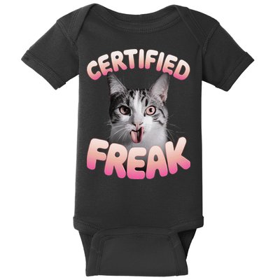 Cat Meme Certified Freak Eat Cement Cursed Cat Funny Baby Bodysuit