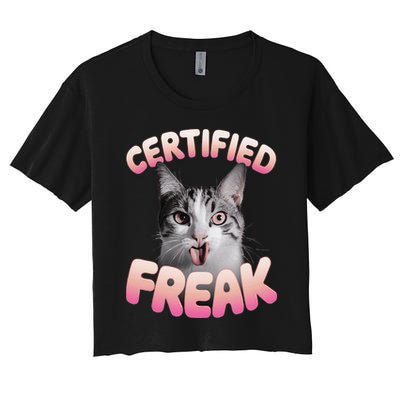 Cat Meme Certified Freak Eat Cement Cursed Cat Funny Women's Crop Top Tee