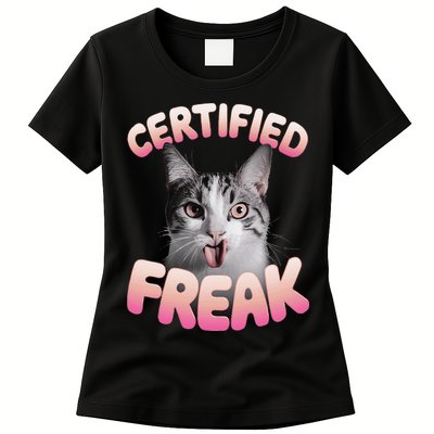 Cat Meme Certified Freak Eat Cement Cursed Cat Funny Womens T-Shirt