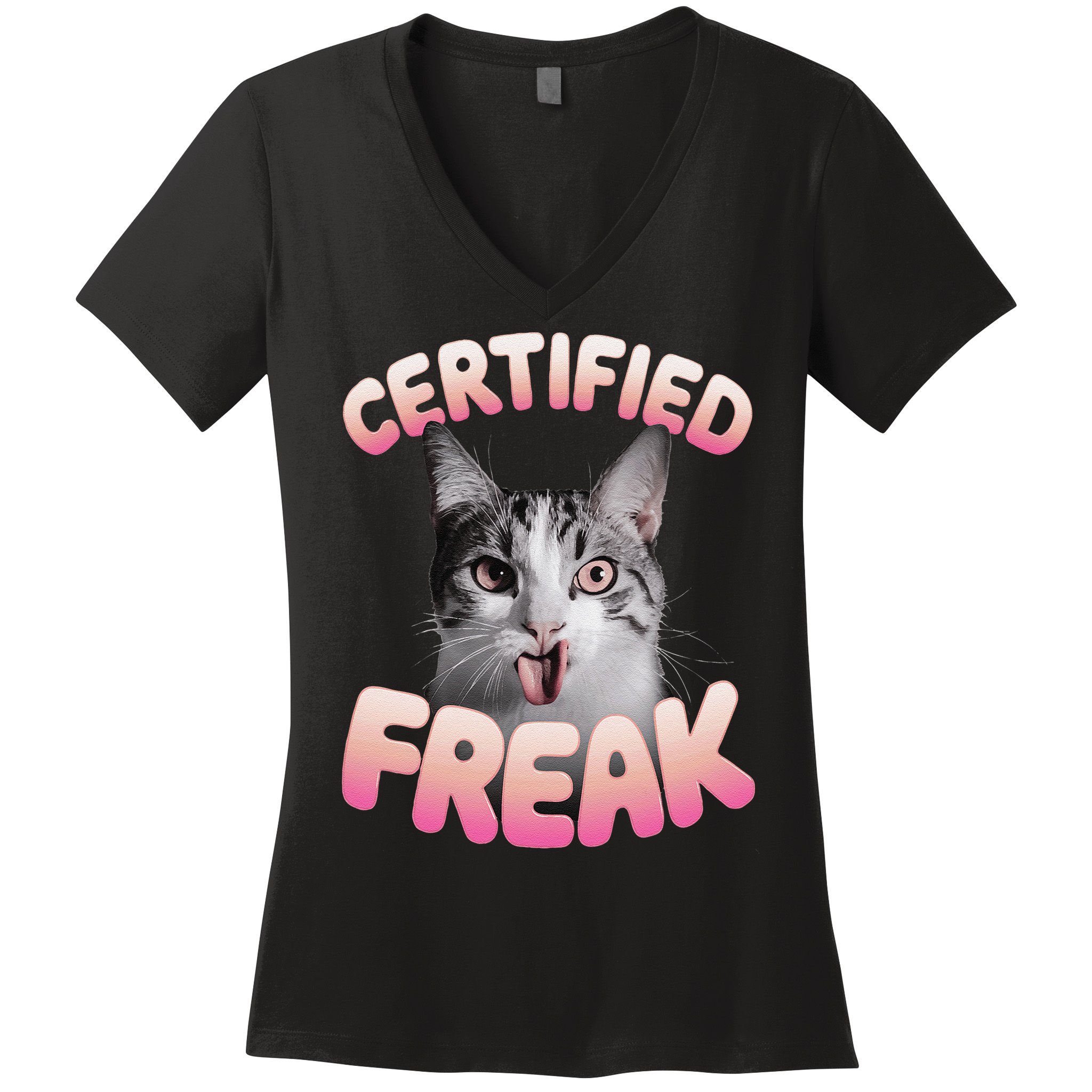 Cat Meme Certified Freak Eat Cement Cursed Cat Funny Women's V-Neck T-Shirt