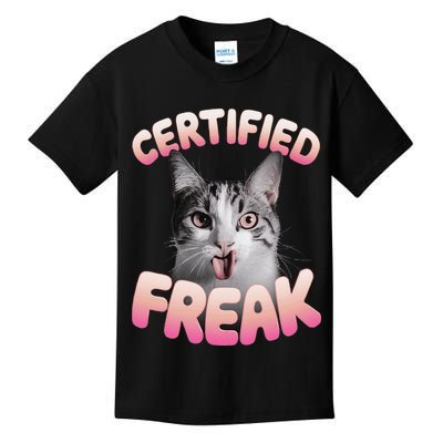 Cat Meme Certified Freak Eat Cement Cursed Cat Funny Kids T-Shirt
