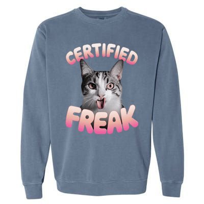 Cat Meme Certified Freak Eat Cement Cursed Cat Funny Garment-Dyed Sweatshirt