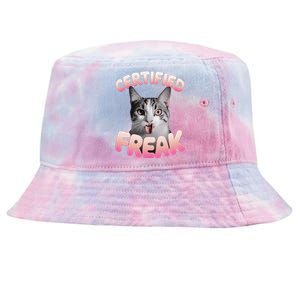 Cat Meme Certified Freak Eat Cement Cursed Cat Funny Tie-Dyed Bucket Hat