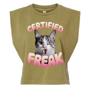 Cat Meme Certified Freak Eat Cement Cursed Cat Funny Garment-Dyed Women's Muscle Tee