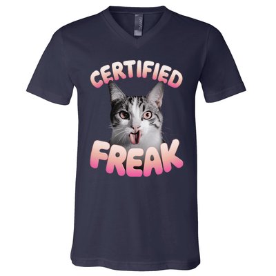 Cat Meme Certified Freak Eat Cement Cursed Cat Funny V-Neck T-Shirt