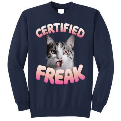 Cat Meme Certified Freak Eat Cement Cursed Cat Funny Tall Sweatshirt