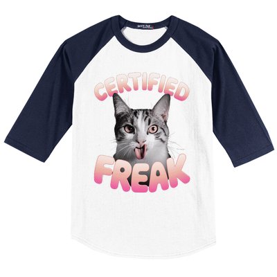 Cat Meme Certified Freak Eat Cement Cursed Cat Funny Baseball Sleeve Shirt