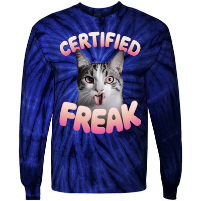 Cat Meme Certified Freak Eat Cement Cursed Cat Funny Tie-Dye Long Sleeve Shirt