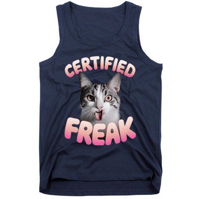 Cat Meme Certified Freak Eat Cement Cursed Cat Funny Tank Top