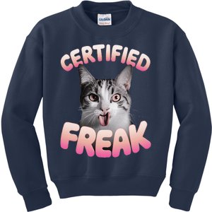 Cat Meme Certified Freak Eat Cement Cursed Cat Funny Kids Sweatshirt