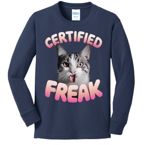 Cat Meme Certified Freak Eat Cement Cursed Cat Funny Kids Long Sleeve Shirt