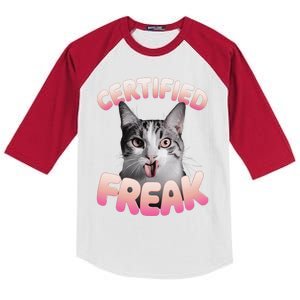 Cat Meme Certified Freak Eat Cement Cursed Cat Funny Kids Colorblock Raglan Jersey