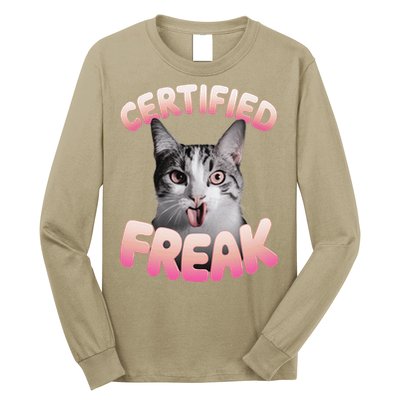 Cat Meme Certified Freak Eat Cement Cursed Cat Funny Long Sleeve Shirt
