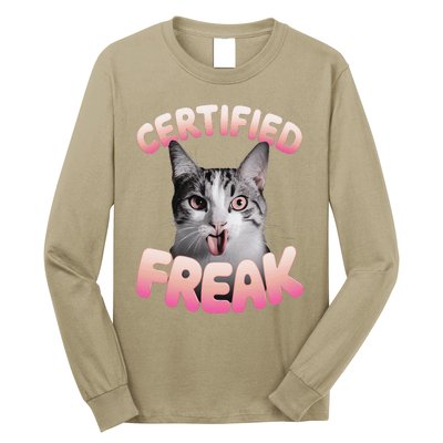 Cat Meme Certified Freak Eat Cement Cursed Cat Funny Long Sleeve Shirt