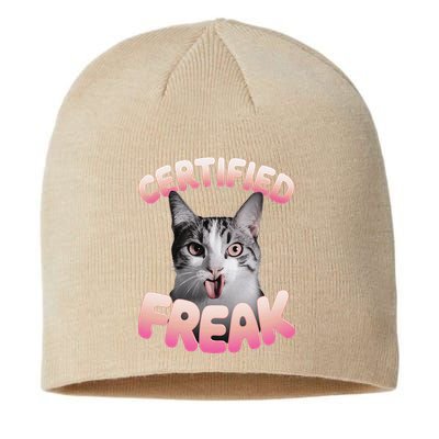 Cat Meme Certified Freak Eat Cement Cursed Cat Funny Sustainable Beanie