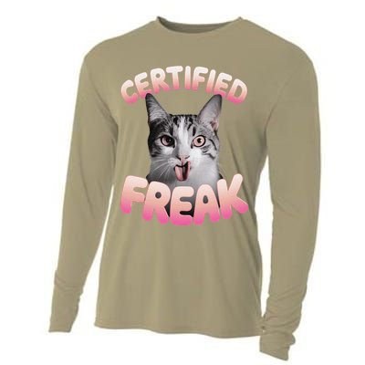 Cat Meme Certified Freak Eat Cement Cursed Cat Funny Cooling Performance Long Sleeve Crew