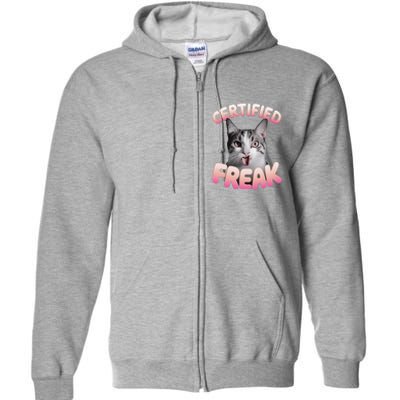 Cat Meme Certified Freak Eat Cement Cursed Cat Funny Full Zip Hoodie