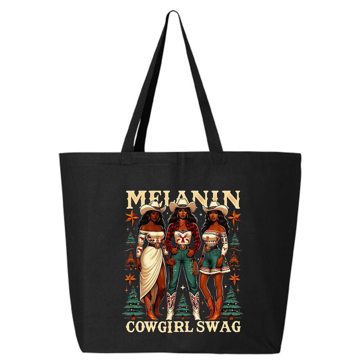 Christmas Melanin Cowgirl Swag Thanksgiving Western Cowgirl 25L Jumbo Tote