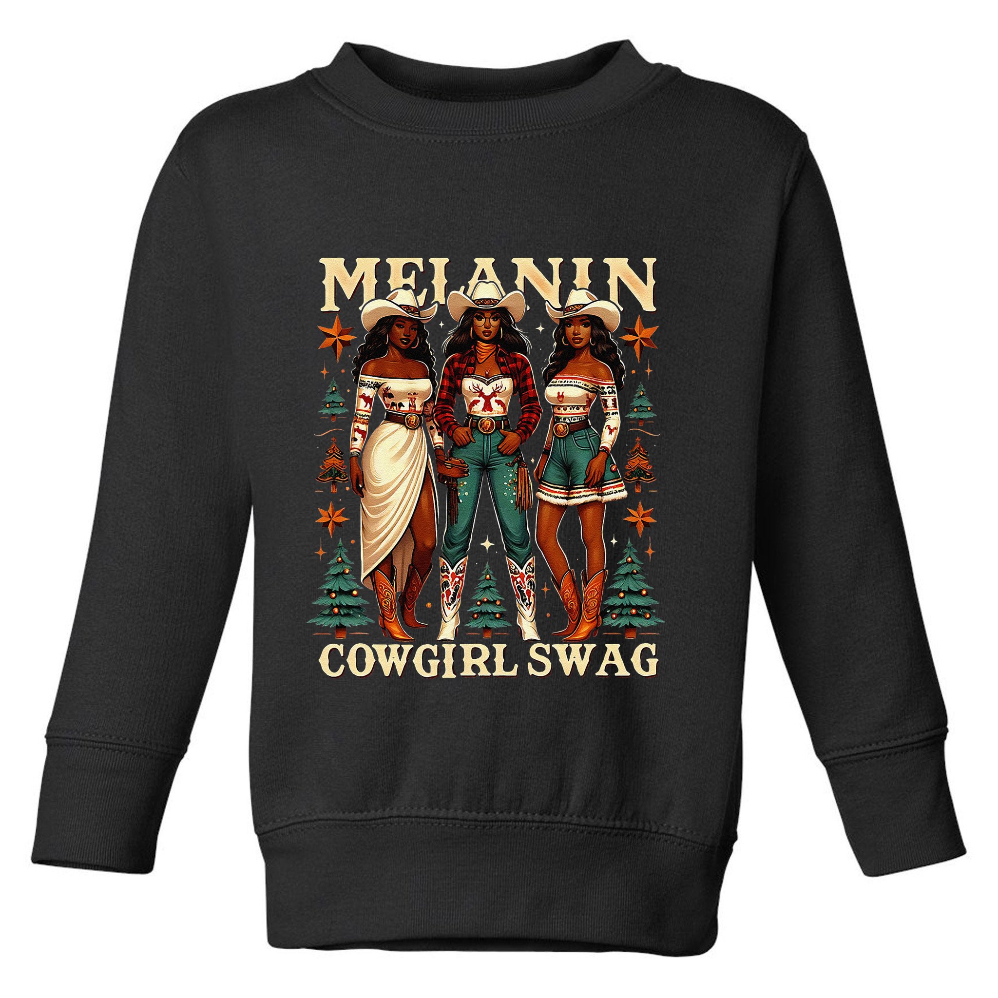 Christmas Melanin Cowgirl Swag Thanksgiving Western Cowgirl Toddler Sweatshirt