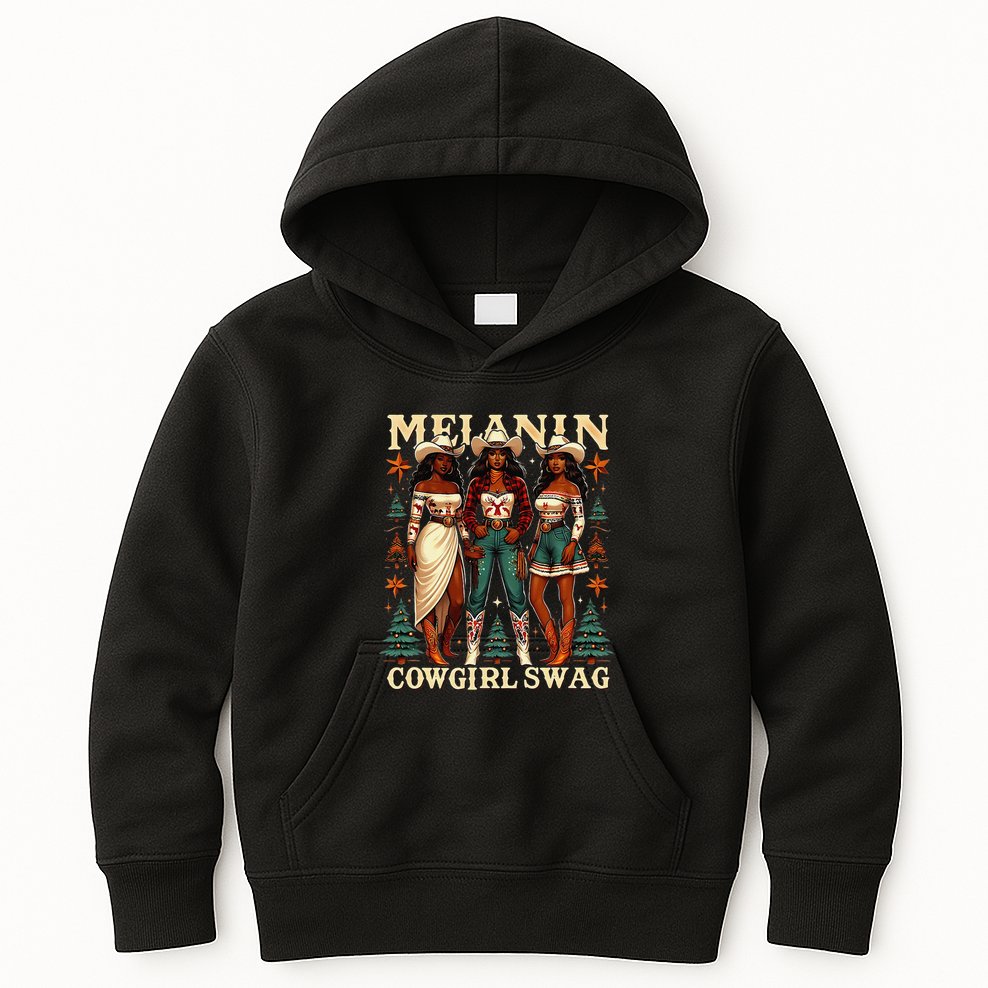 Christmas Melanin Cowgirl Swag Thanksgiving Western Cowgirl Kids Hoodie