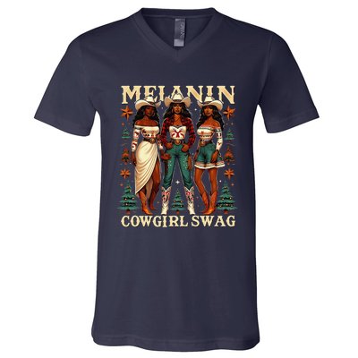 Christmas Melanin Cowgirl Swag Thanksgiving Western Cowgirl V-Neck T-Shirt