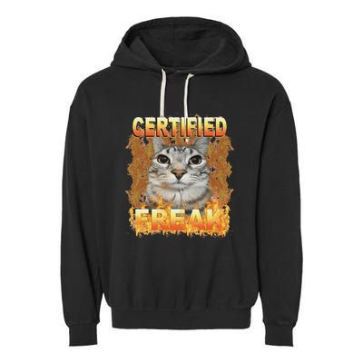 Cat Meme Certified Freak Eat Cement Cursed Cat Funny Garment-Dyed Fleece Hoodie