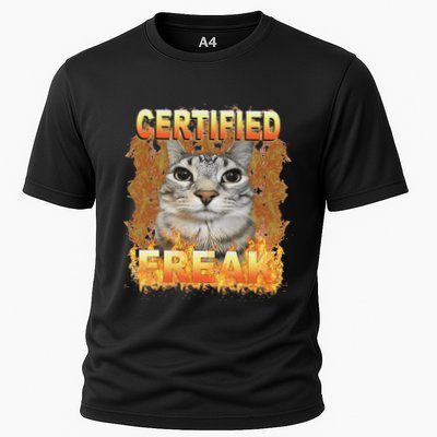 Cat Meme Certified Freak Eat Cement Cursed Cat Funny Cooling Performance Crew T-Shirt