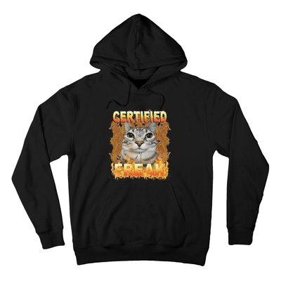 Cat Meme Certified Freak Eat Cement Cursed Cat Funny Hoodie