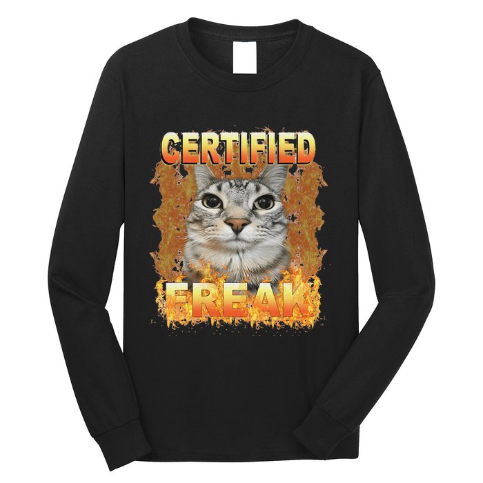 Cat Meme Certified Freak Eat Cement Cursed Cat Funny Long Sleeve Shirt