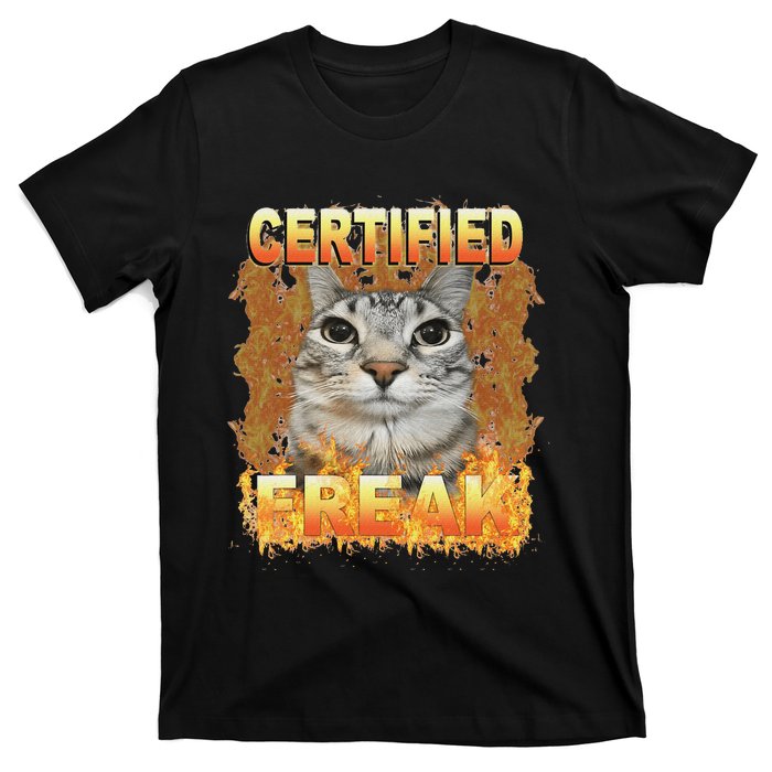 Cat Meme Certified Freak Eat Cement Cursed Cat Funny T-Shirt