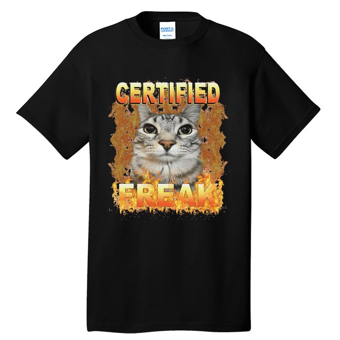 Cat Meme Certified Freak Eat Cement Cursed Cat Funny Tall T-Shirt