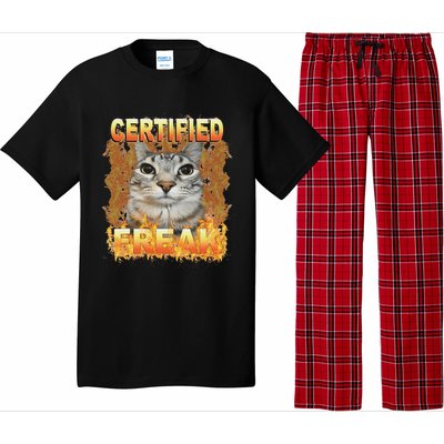 Cat Meme Certified Freak Eat Cement Cursed Cat Funny Pajama Set