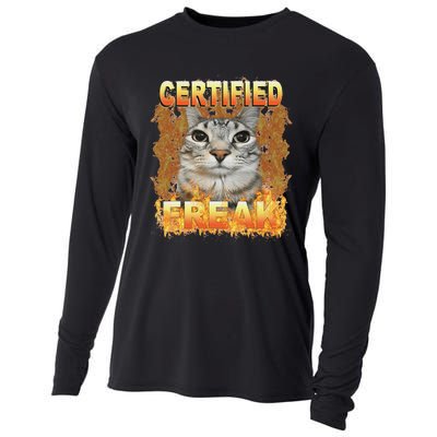 Cat Meme Certified Freak Eat Cement Cursed Cat Funny Cooling Performance Long Sleeve Crew