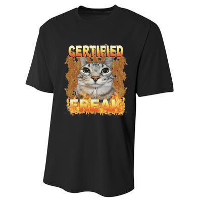 Cat Meme Certified Freak Eat Cement Cursed Cat Funny Performance Sprint T-Shirt