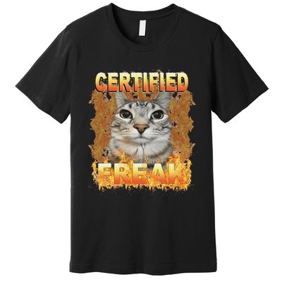 Cat Meme Certified Freak Eat Cement Cursed Cat Funny Premium T-Shirt