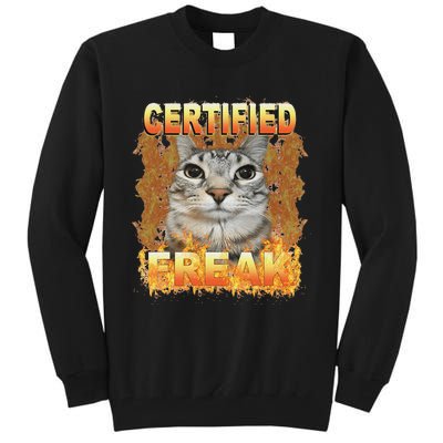 Cat Meme Certified Freak Eat Cement Cursed Cat Funny Tall Sweatshirt