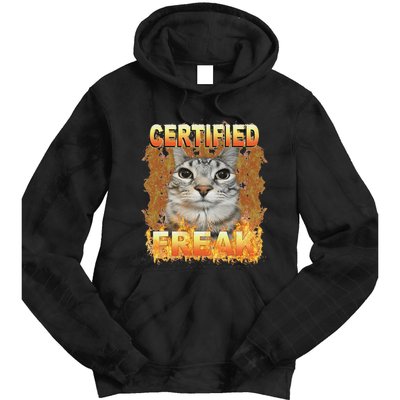 Cat Meme Certified Freak Eat Cement Cursed Cat Funny Tie Dye Hoodie