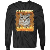 Cat Meme Certified Freak Eat Cement Cursed Cat Funny Tie-Dye Long Sleeve Shirt