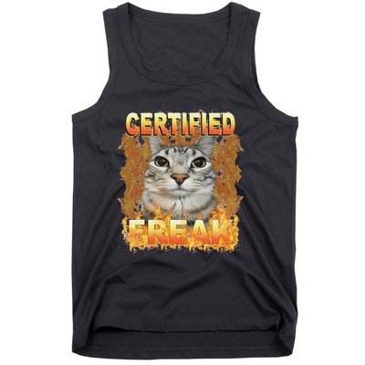 Cat Meme Certified Freak Eat Cement Cursed Cat Funny Tank Top