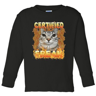 Cat Meme Certified Freak Eat Cement Cursed Cat Funny Toddler Long Sleeve Shirt