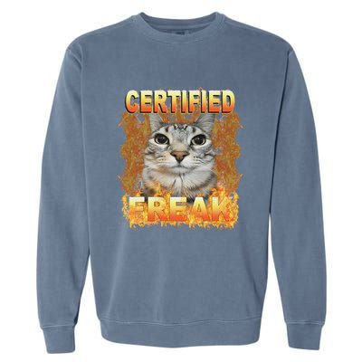 Cat Meme Certified Freak Eat Cement Cursed Cat Funny Garment-Dyed Sweatshirt