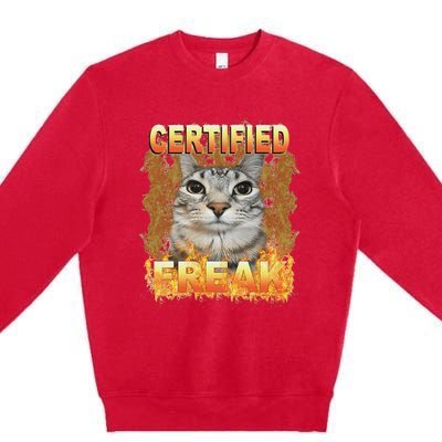 Cat Meme Certified Freak Eat Cement Cursed Cat Funny Premium Crewneck Sweatshirt