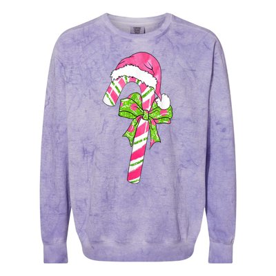 Cute Merry Christmas Candy Cane Coquette Bow Xmas Family Pajamas Gift Colorblast Crewneck Sweatshirt