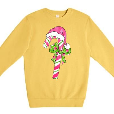 Cute Merry Christmas Candy Cane Coquette Bow Xmas Family Pajamas Gift Premium Crewneck Sweatshirt