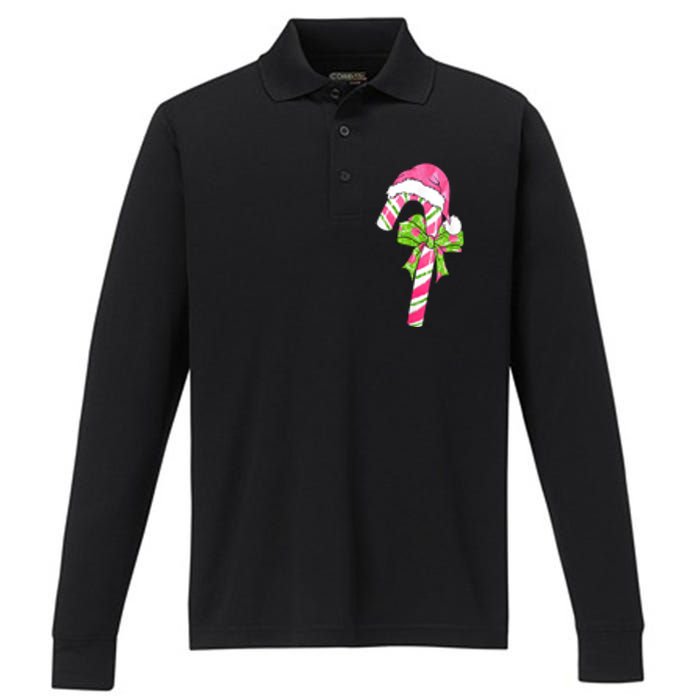 Cute Merry Christmas Candy Cane Coquette Bow Xmas Family Pajamas Gift Performance Long Sleeve Polo